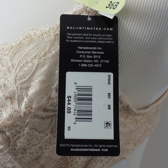 Bali Bra Lace Desire Lift Underwire Size 36B Cream Tan Nude Adjustable Straps - Picture 6 of 7
